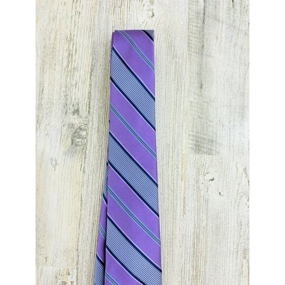 The Tie Bar Purple Stripe Silk Slim Tie - Picture 3 of 8